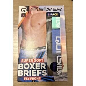 Quicksilver Men’s Super Soft Boxer Briefs Fly Front Tag Free Size L 3-Pack